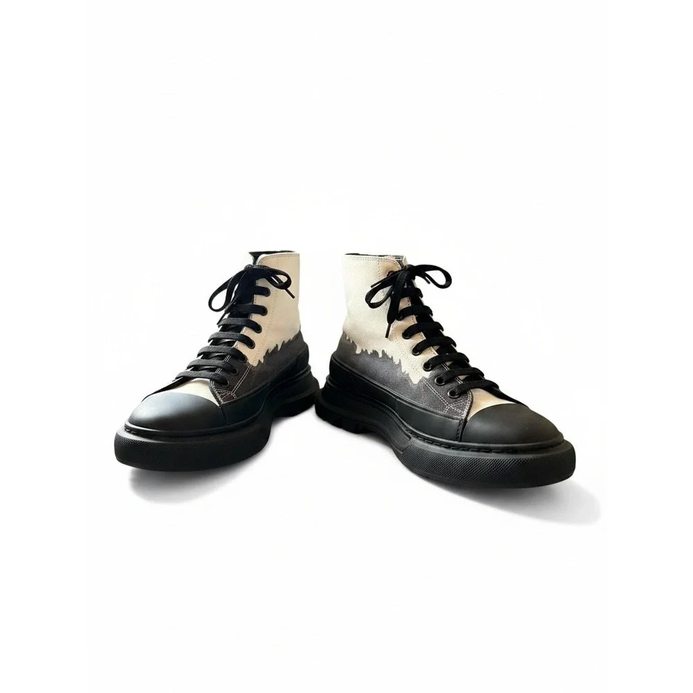 Alexander McQueen Tread Slick Black White Dip Dye Canvas Boot Sneaker Mens